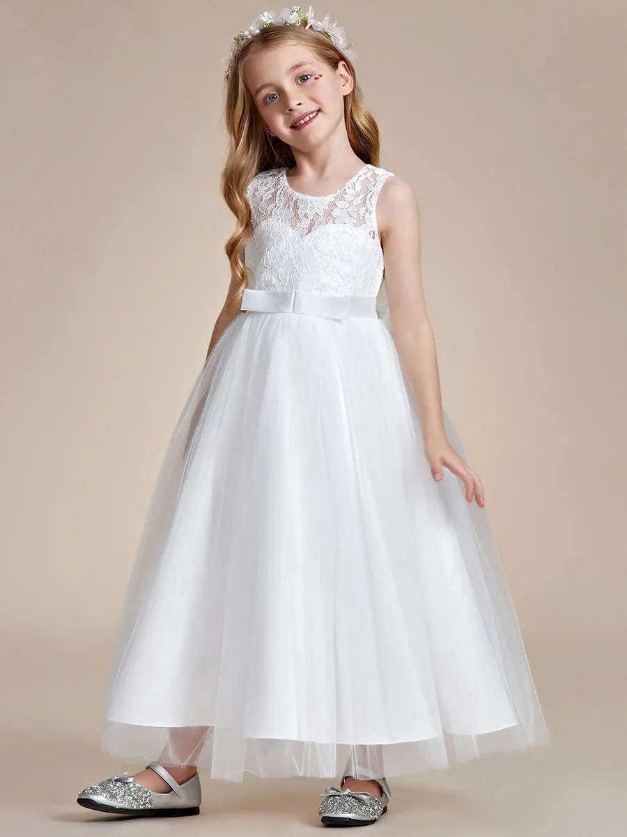 Princess Bow Sleeveless Lace Tulle Flower Girl Dresses