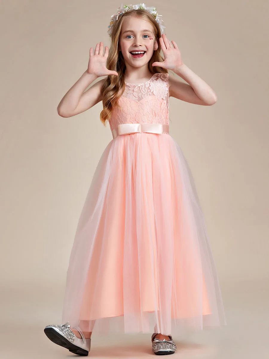 Princess Bow Sleeveless Lace Tulle Flower Girl Dresses