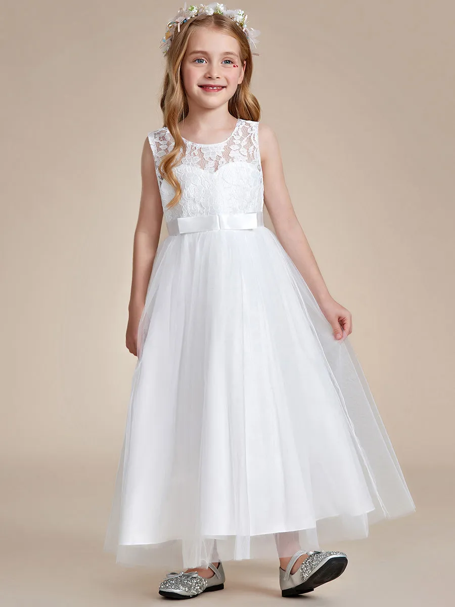 Princess Bow Sleeveless Lace Tulle Flower Girl Dresses