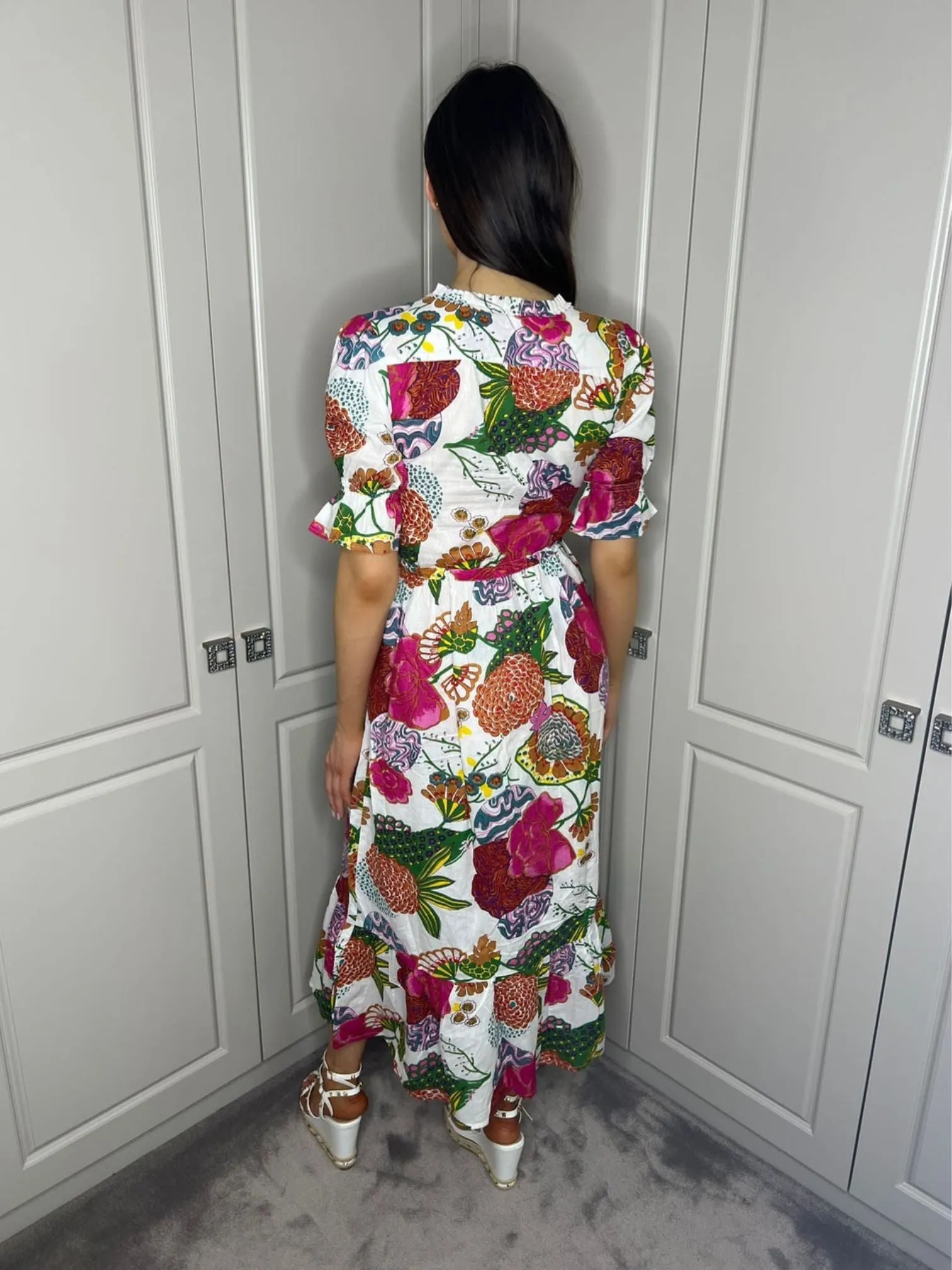 "CHERISH" SHIRTDRESS WHITE EXOTIC FLOWER