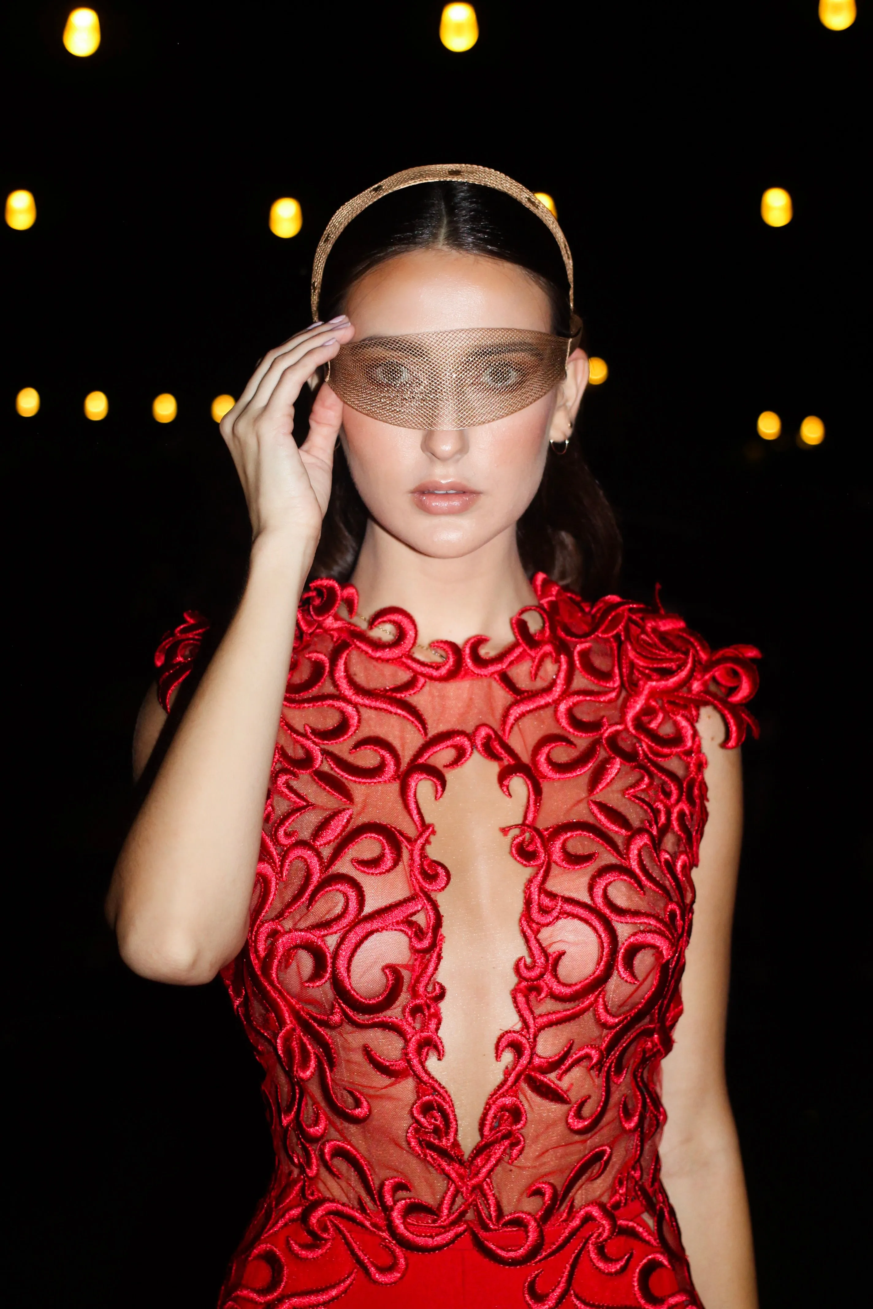 Red embroidery Medusa Jumpsuit