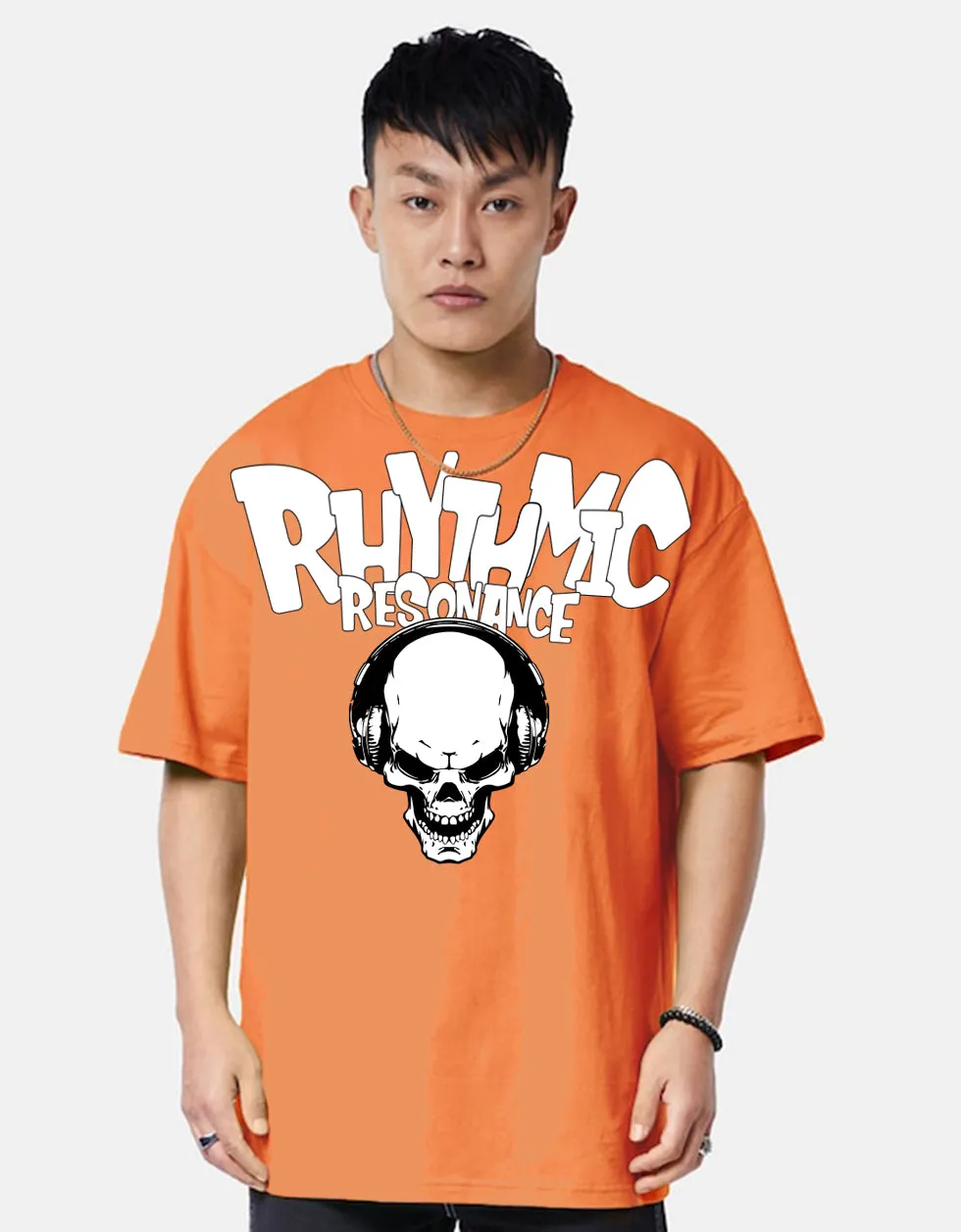 RHYTMIC Orange Oversized Typographic Front Printed Tshirt