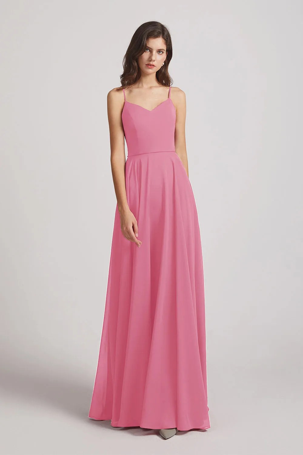 Spaghetti Straps Chiffon A-Line Long Bridesmaid Dresses (AF0110)