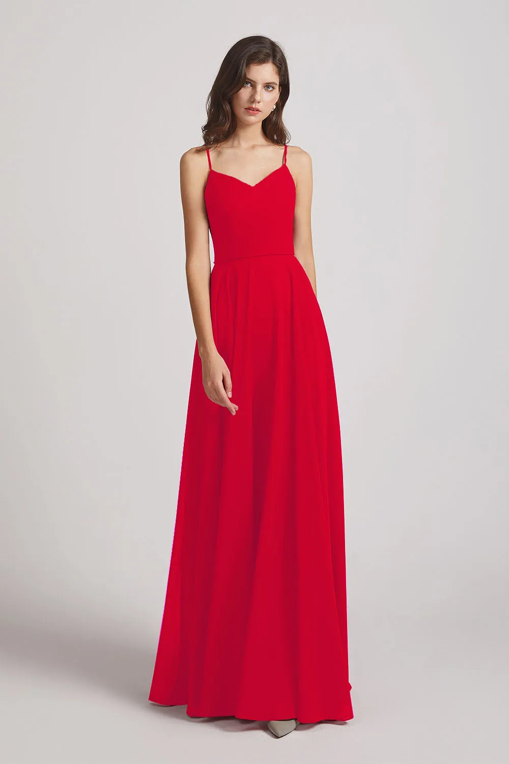 Spaghetti Straps Chiffon A-Line Long Bridesmaid Dresses (AF0110)