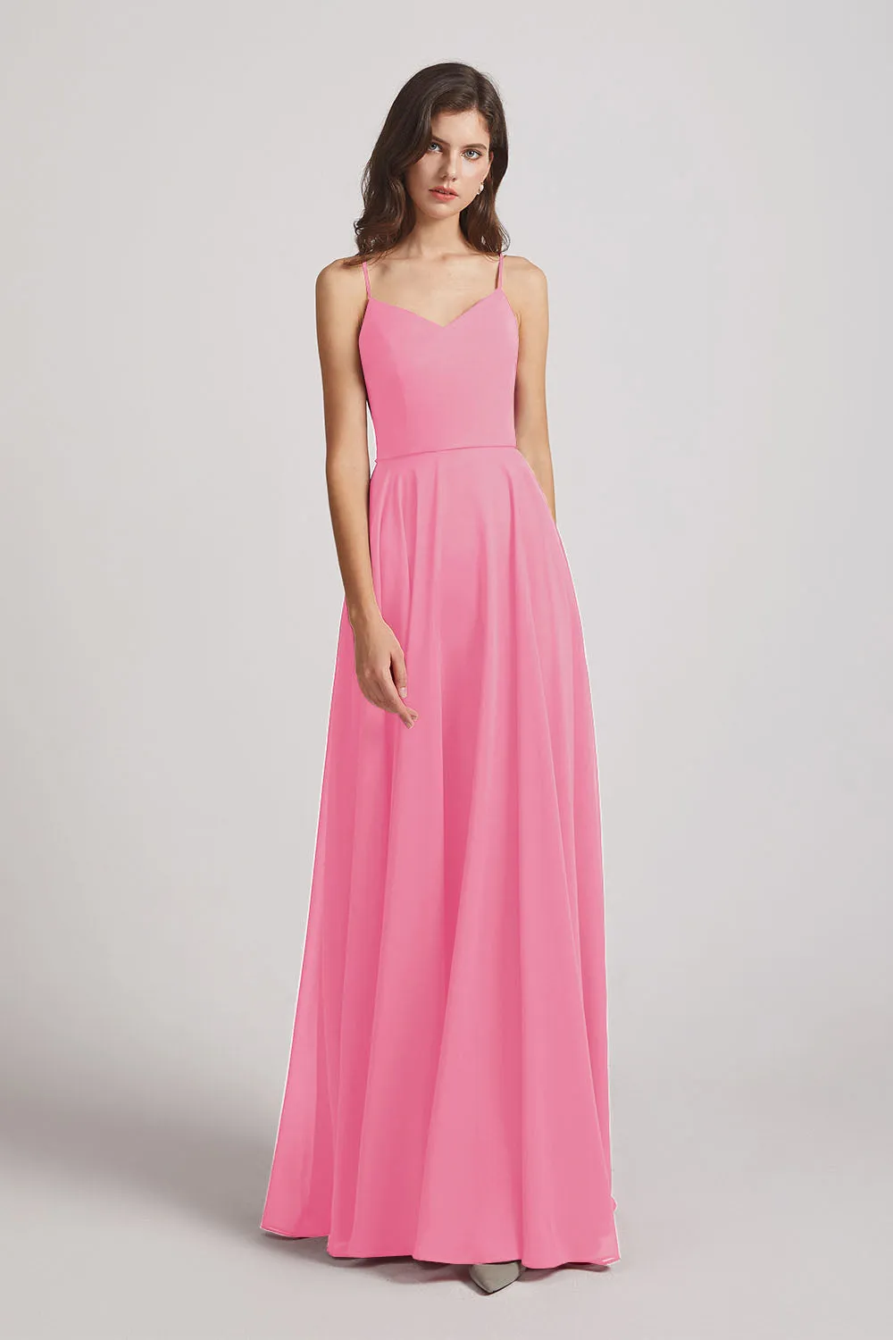 Spaghetti Straps Chiffon A-Line Long Bridesmaid Dresses (AF0110)