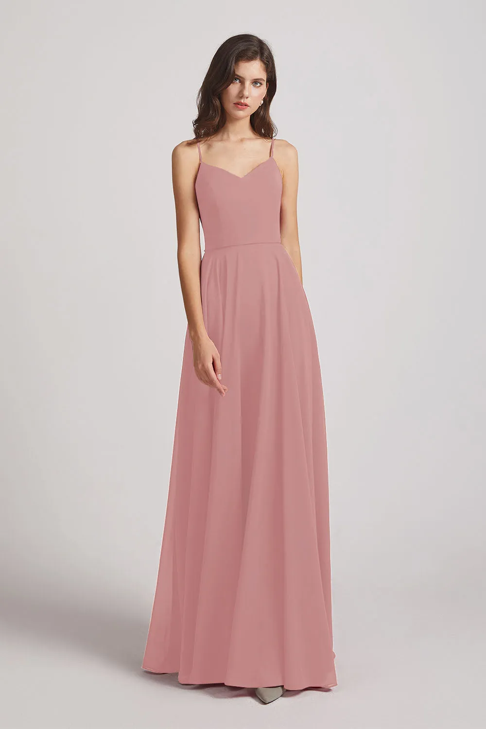 Spaghetti Straps Chiffon A-Line Long Bridesmaid Dresses (AF0110)