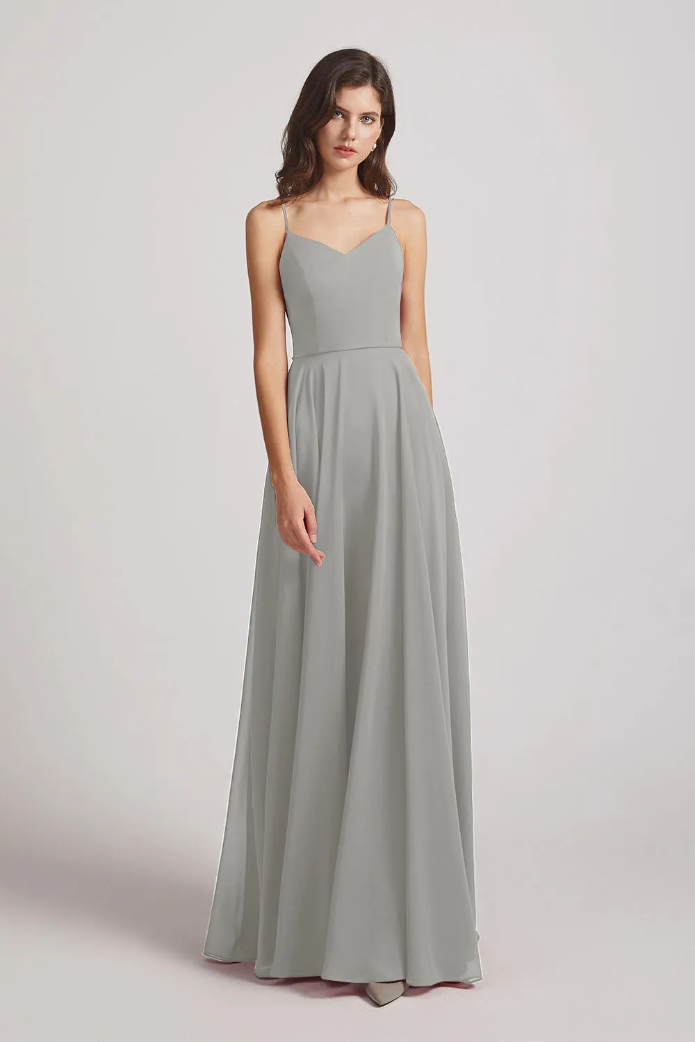 Spaghetti Straps Chiffon A-Line Long Bridesmaid Dresses (AF0110)