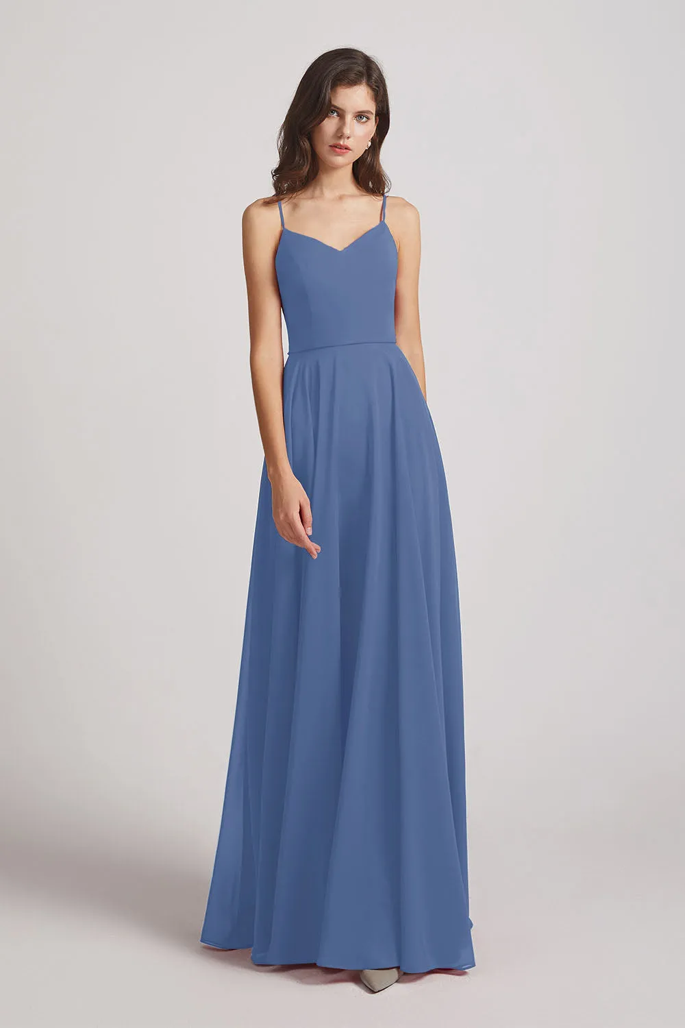 Spaghetti Straps Chiffon A-Line Long Bridesmaid Dresses (AF0110)