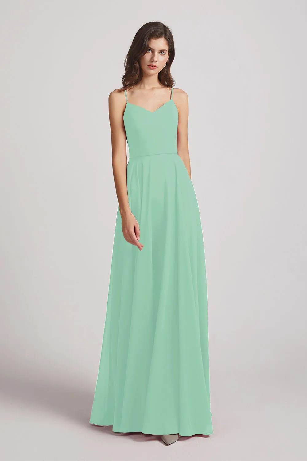 Spaghetti Straps Chiffon A-Line Long Bridesmaid Dresses (AF0110)