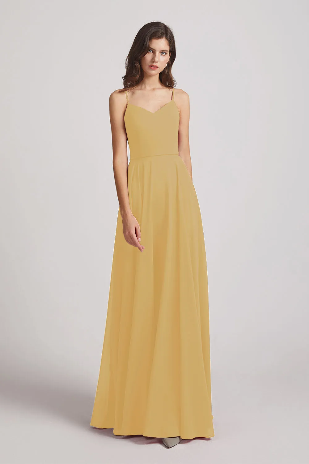 Spaghetti Straps Chiffon A-Line Long Bridesmaid Dresses (AF0110)