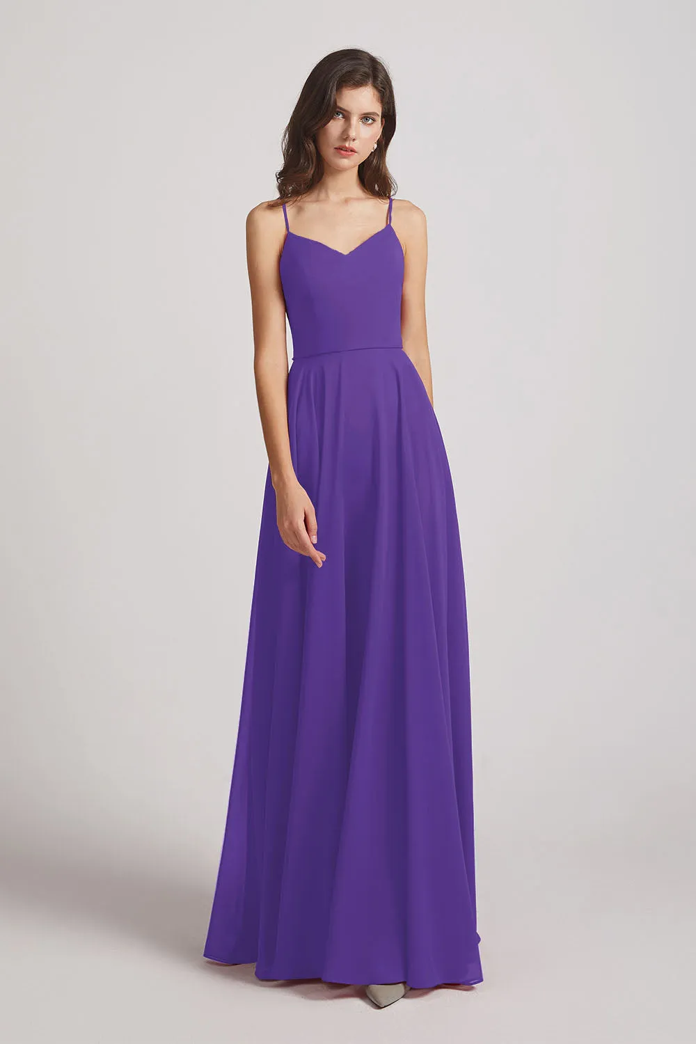 Spaghetti Straps Chiffon A-Line Long Bridesmaid Dresses (AF0110)