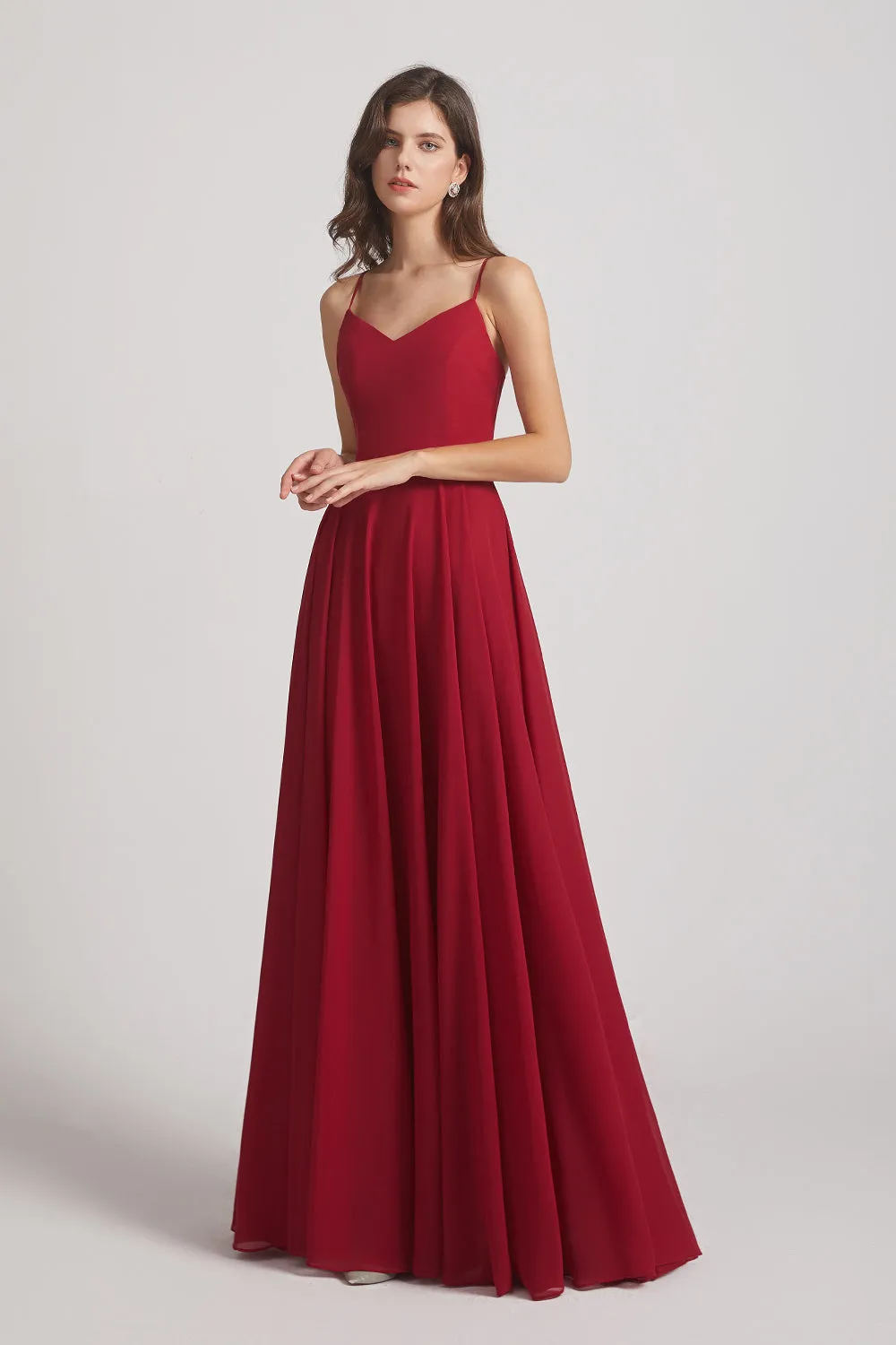 Spaghetti Straps Chiffon A-Line Long Bridesmaid Dresses (AF0110)