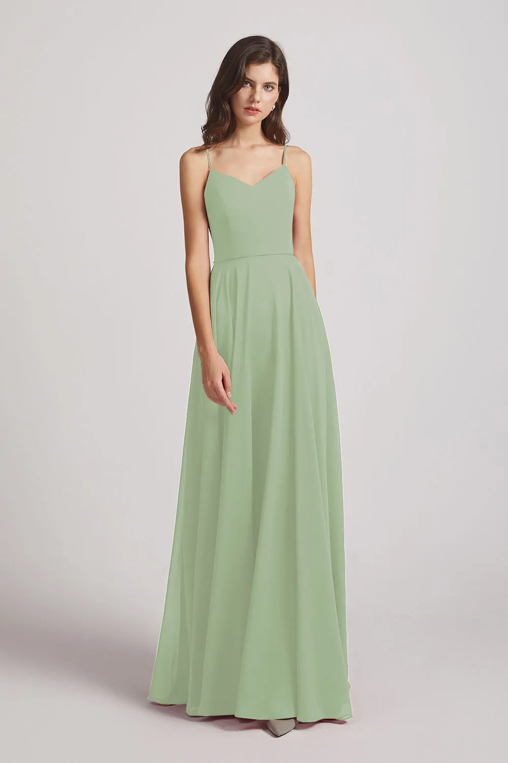 Spaghetti Straps Chiffon A-Line Long Bridesmaid Dresses (AF0110)