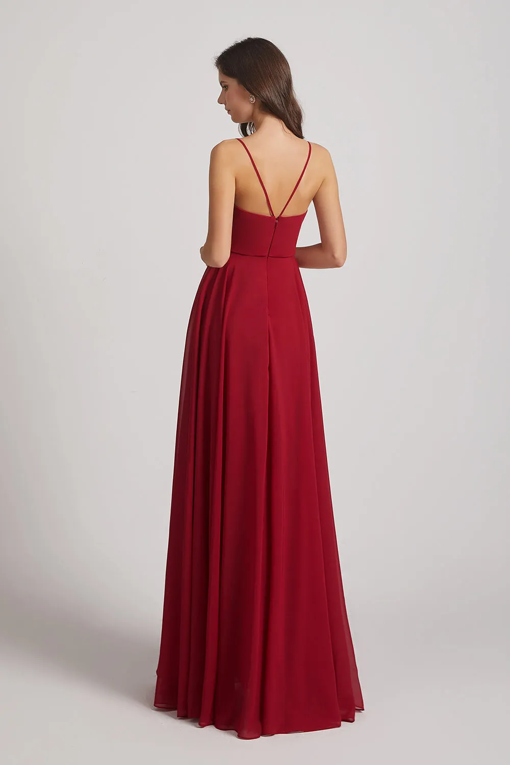 Spaghetti Straps Chiffon A-Line Long Bridesmaid Dresses (AF0110)