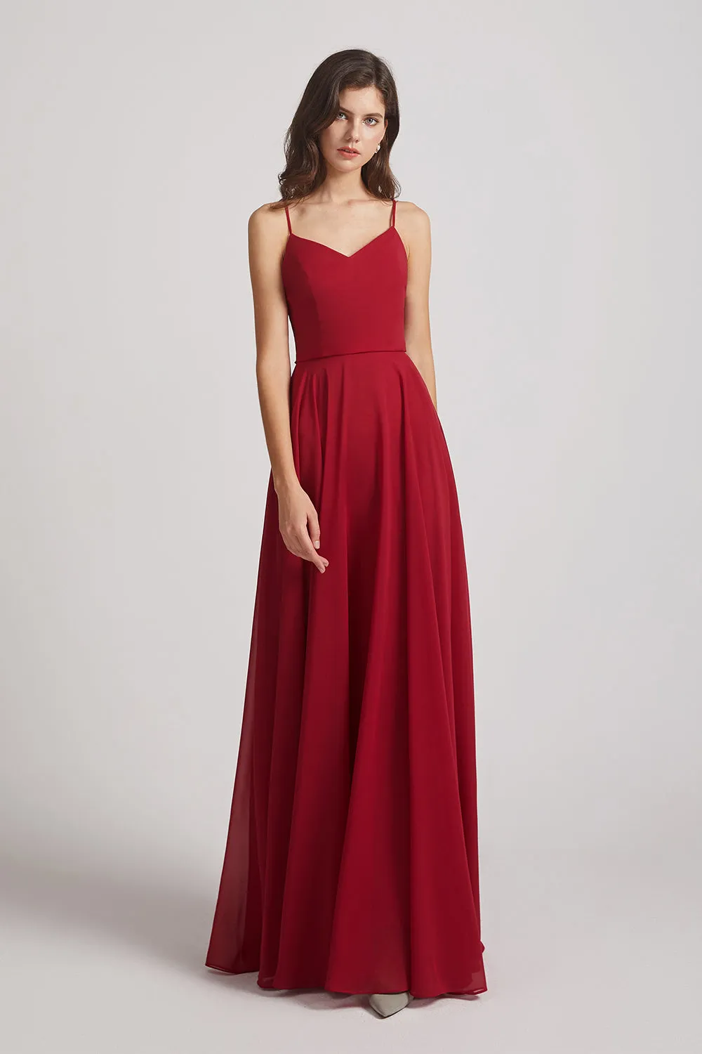 Spaghetti Straps Chiffon A-Line Long Bridesmaid Dresses (AF0110)