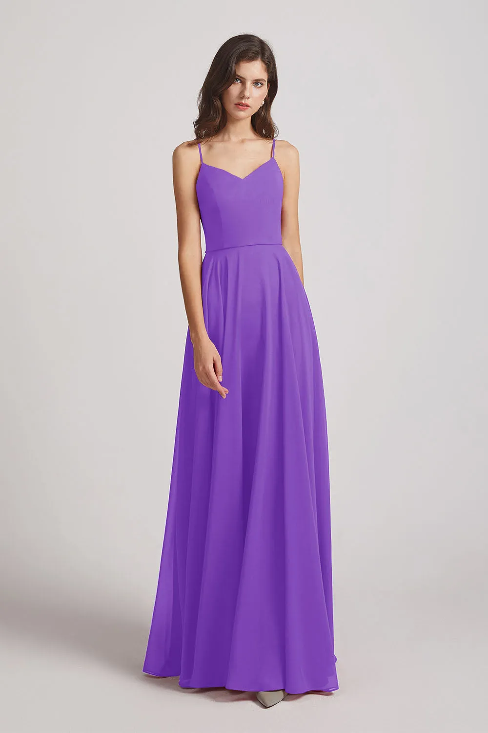 Spaghetti Straps Chiffon A-Line Long Bridesmaid Dresses (AF0110)