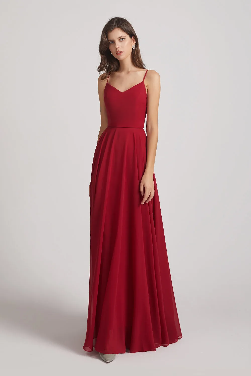 Spaghetti Straps Chiffon A-Line Long Bridesmaid Dresses (AF0110)