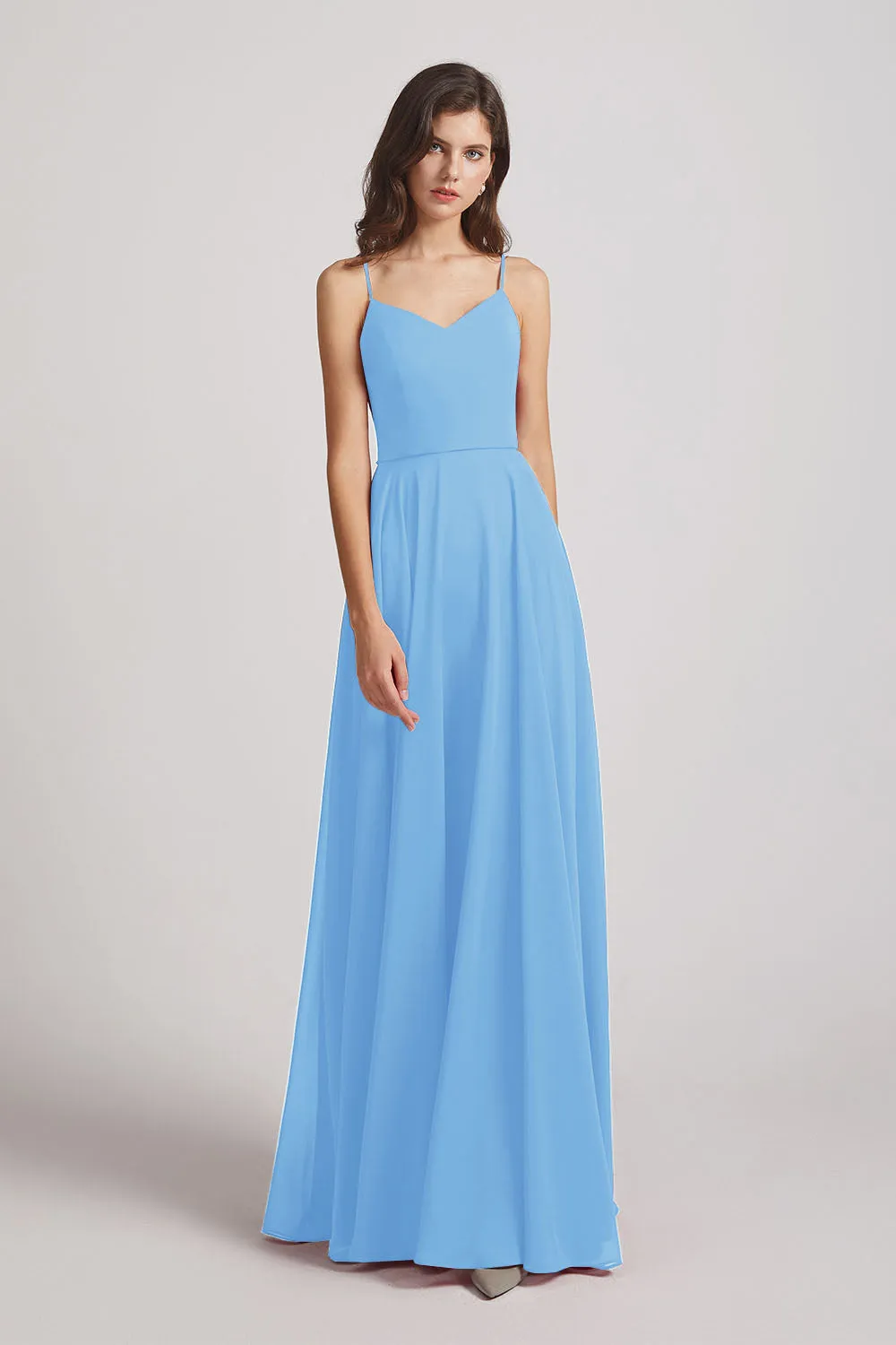 Spaghetti Straps Chiffon A-Line Long Bridesmaid Dresses (AF0110)