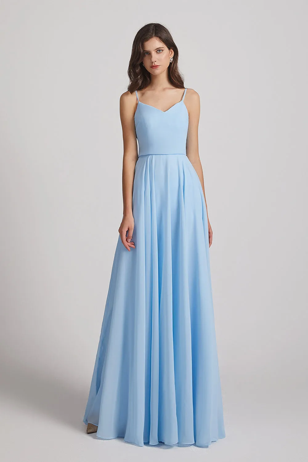 Spaghetti Straps Chiffon A-Line Long Bridesmaid Dresses (AF0110)