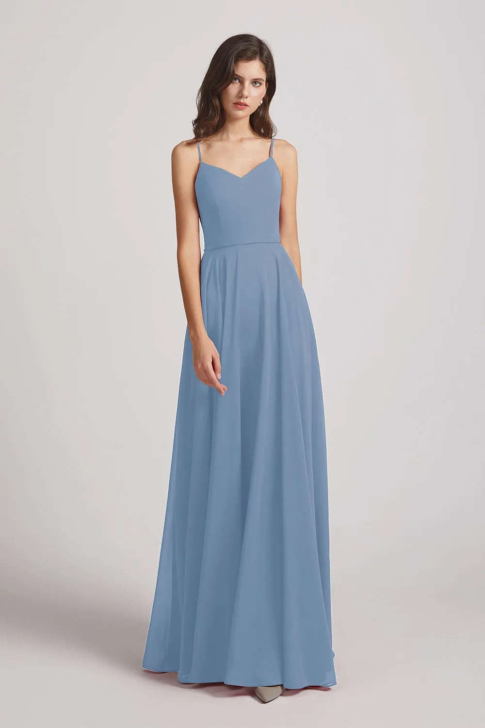 Spaghetti Straps Chiffon A-Line Long Bridesmaid Dresses (AF0110)