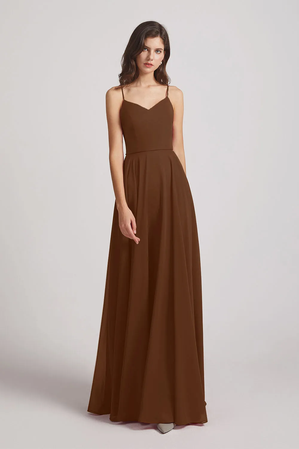 Spaghetti Straps Chiffon A-Line Long Bridesmaid Dresses (AF0110)