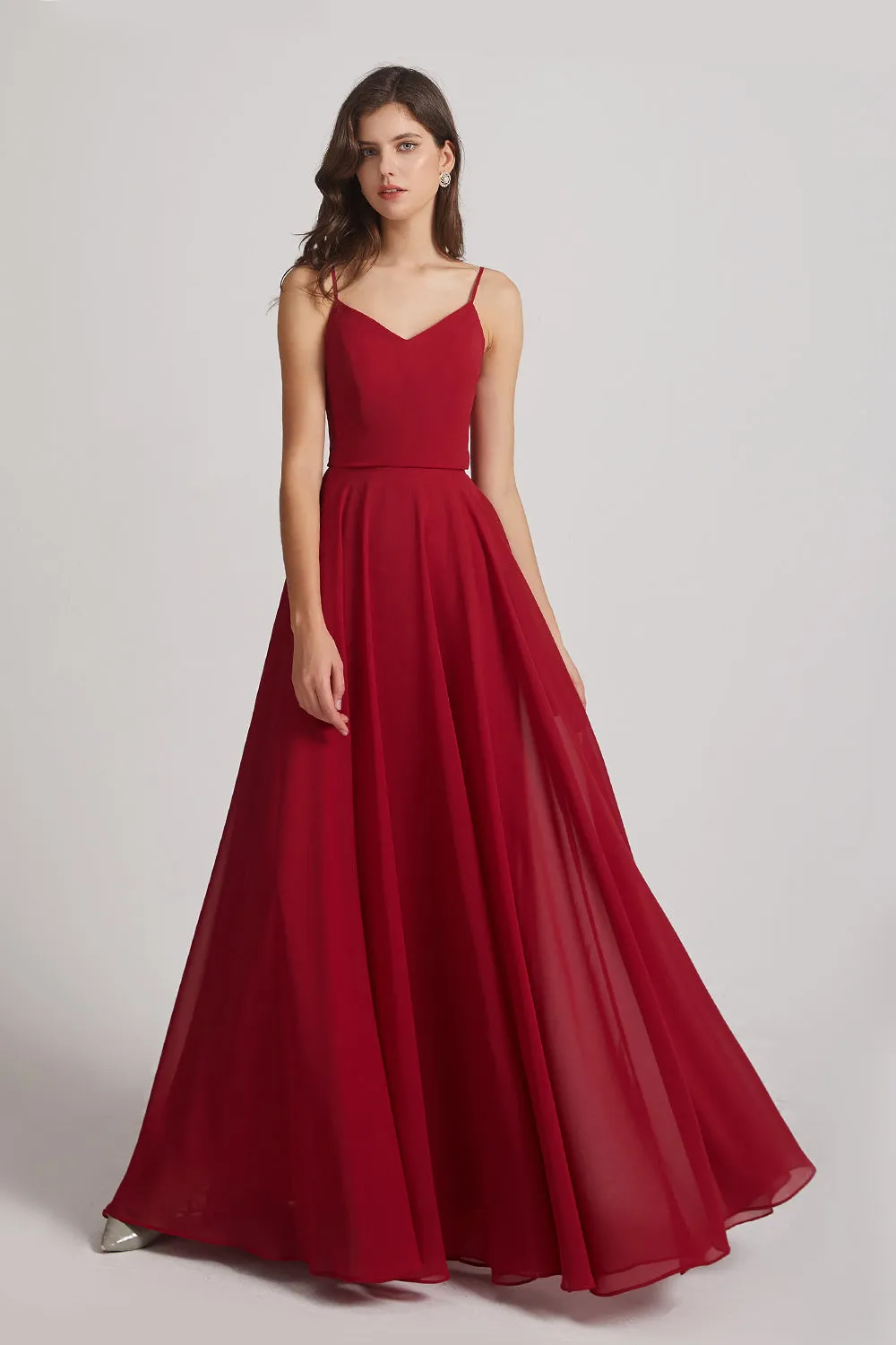 Spaghetti Straps Chiffon A-Line Long Bridesmaid Dresses (AF0110)