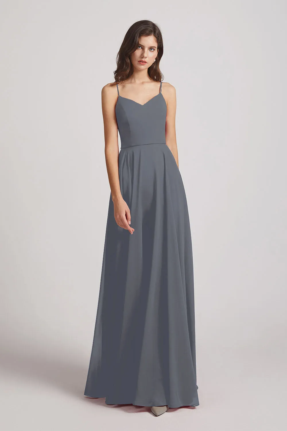 Spaghetti Straps Chiffon A-Line Long Bridesmaid Dresses (AF0110)