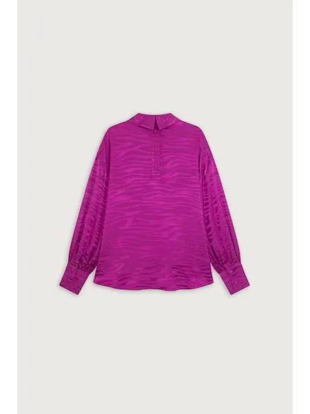 Suncoo Silk Blouse Fushia High Neck Long Sleeve H24C07301