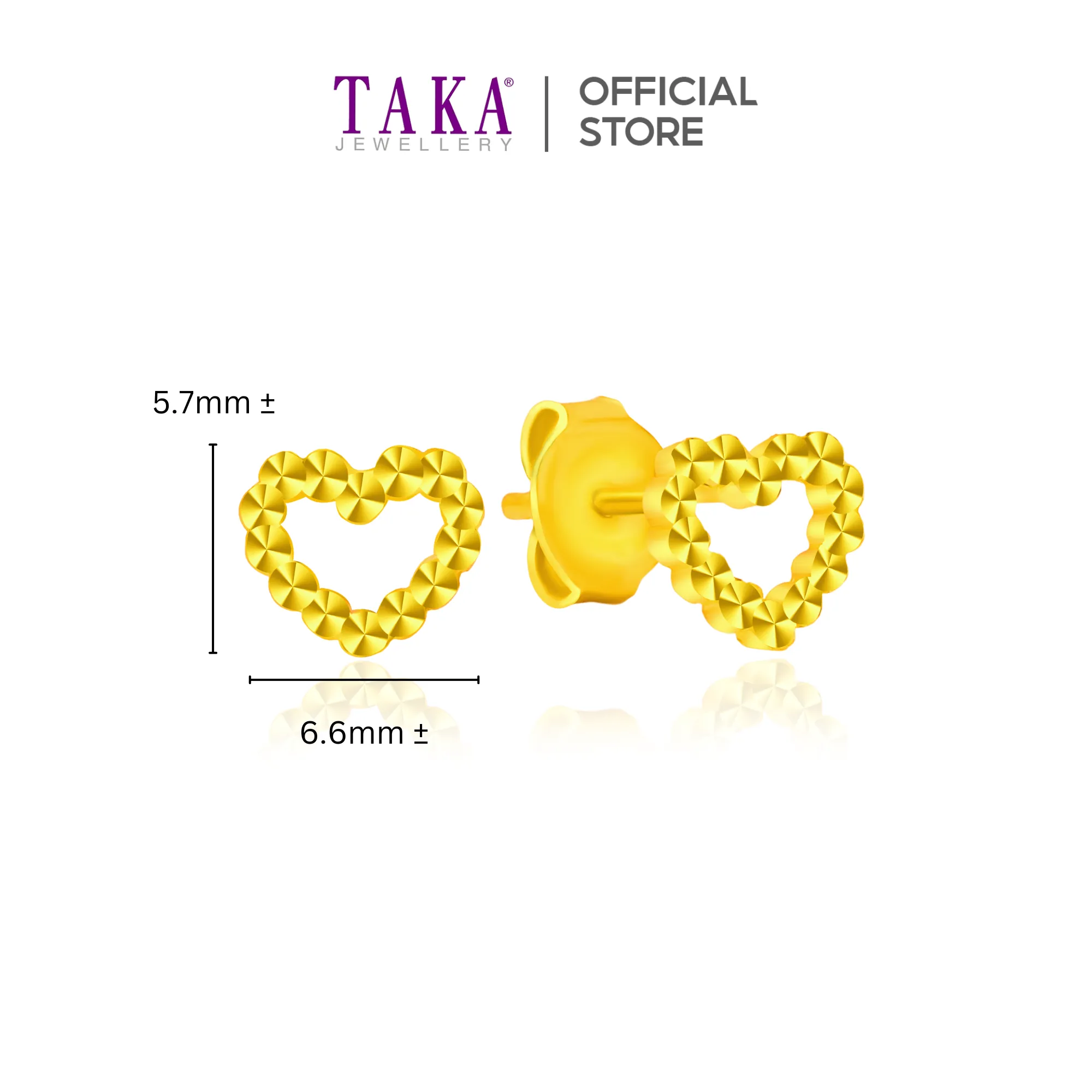 TAKA Jewellery 999 Pure Gold 5G Earrings Heart-shaped