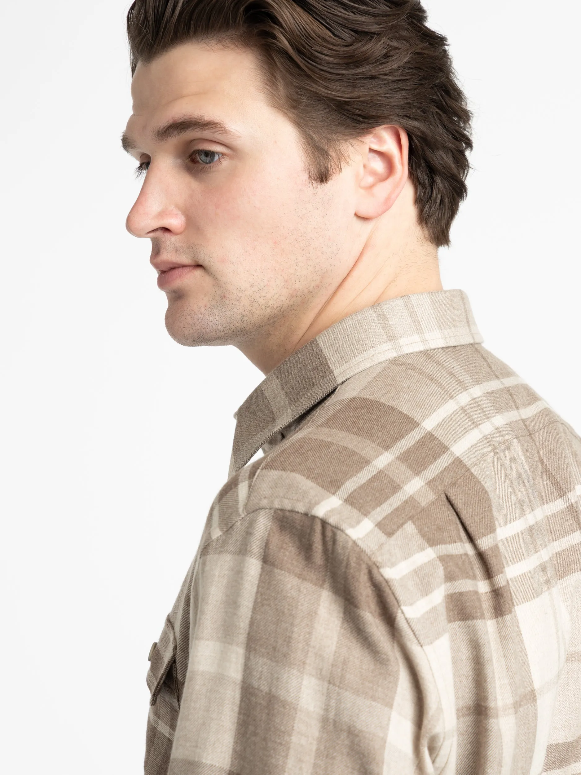 Truffle/Taupe Plaid Wool-Silk-Cashmere Shirt