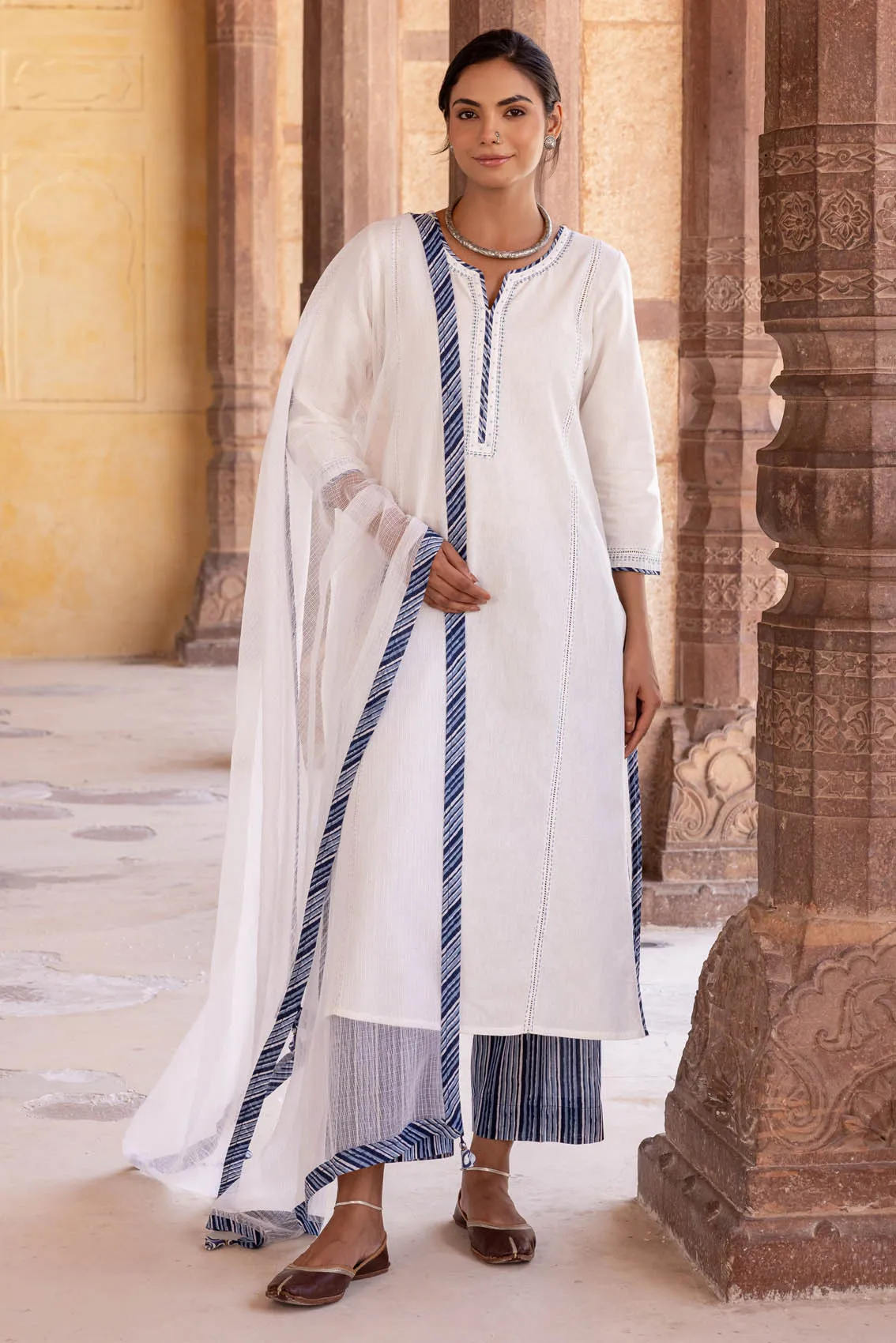 White Hand Embroidered Kurta