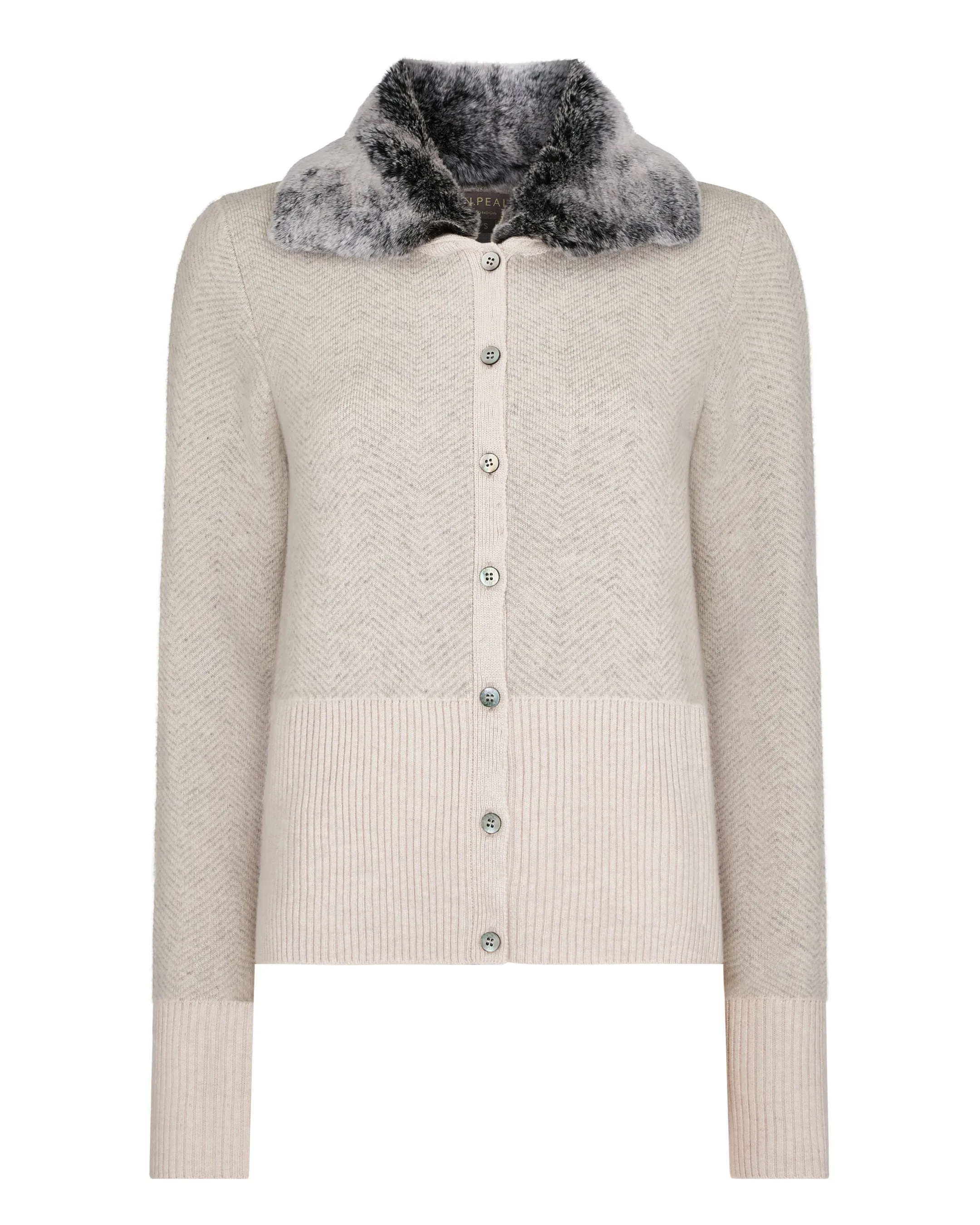 Women's Herringbone Cashmere Cardigan Frost White