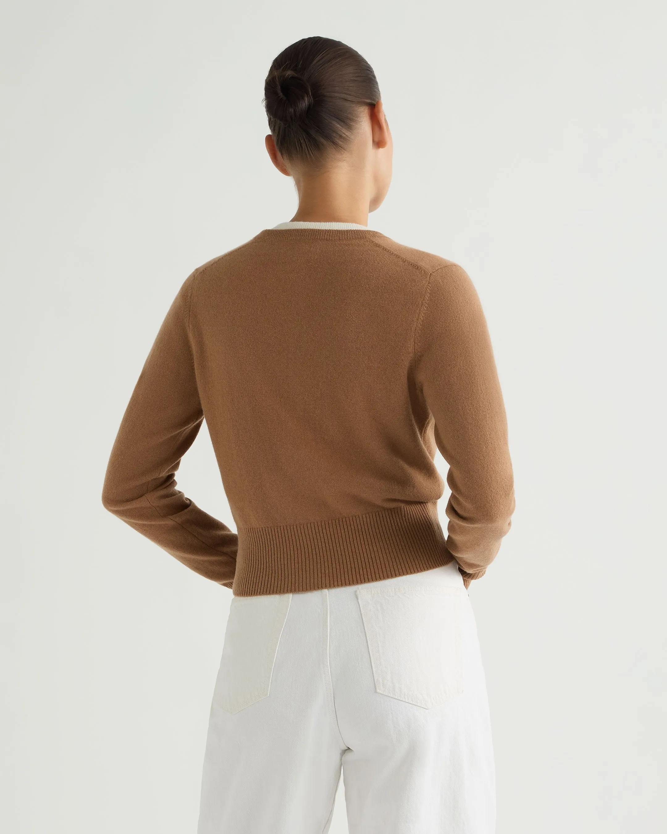 Women's Ivy Cropped Cashmere Cardigan Dark Camel Brown