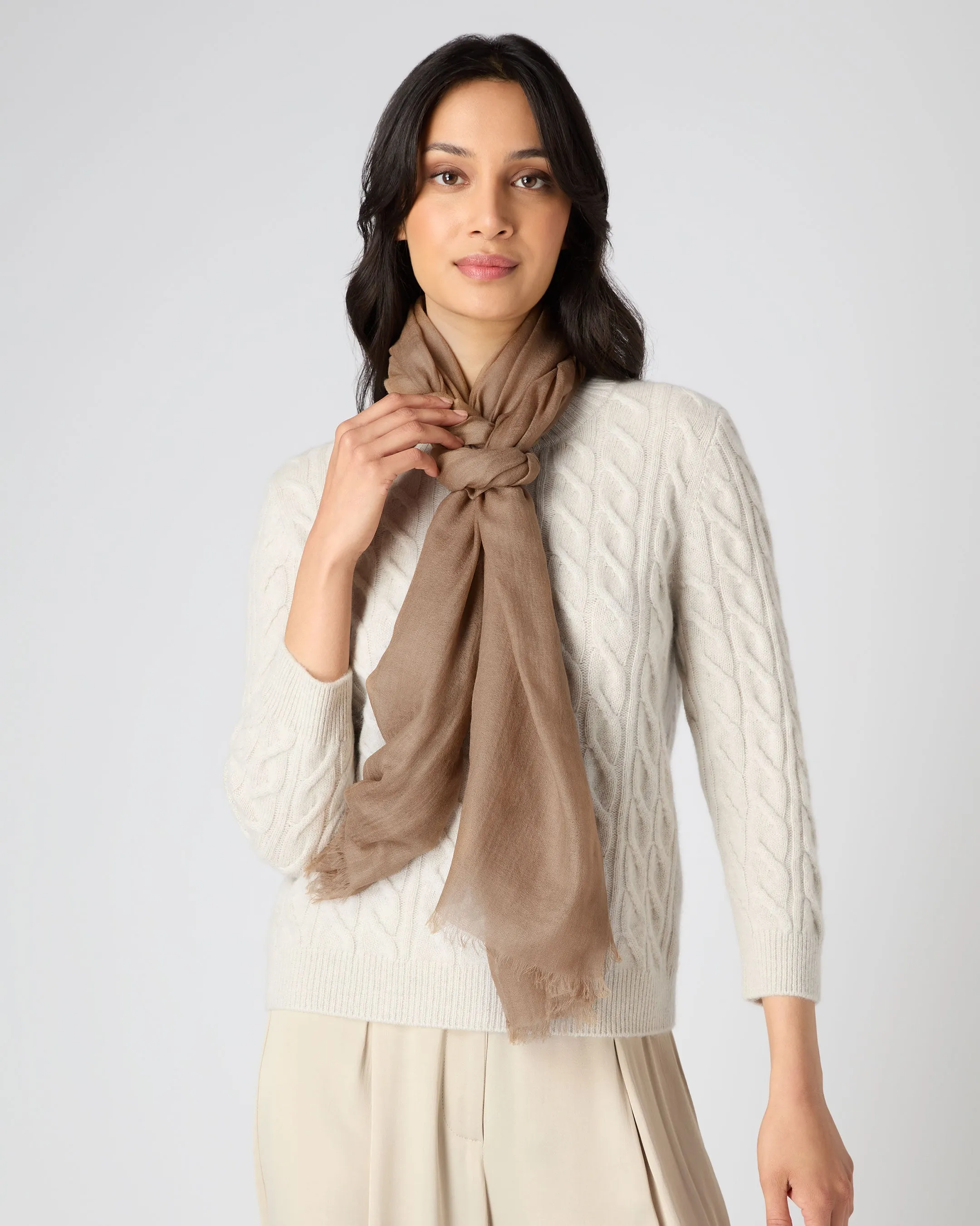 Women's Ultrafine Pashmina Cashmere Shawl Dark Tan Brown